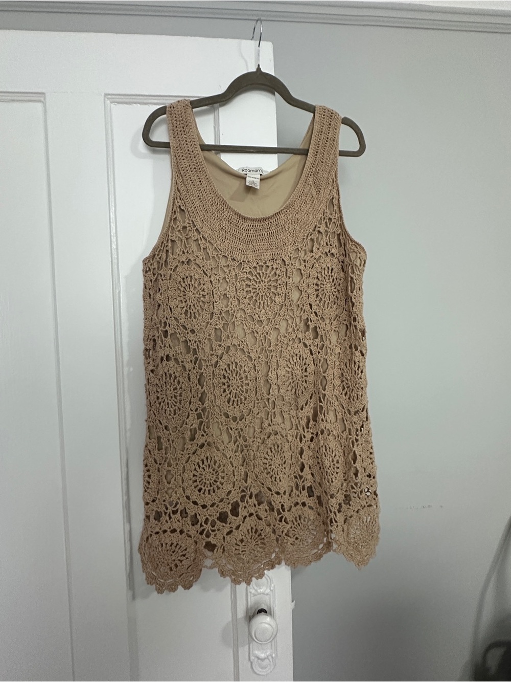 Bohemian Crochet Tunic Top - Tan